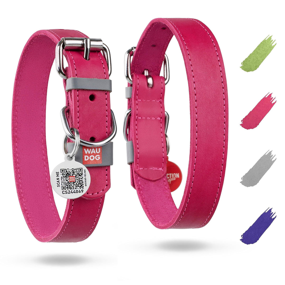 Pink Long Lasting Leather Dog Collar Adjustable for Medium Dogs 1215 Inch Neck