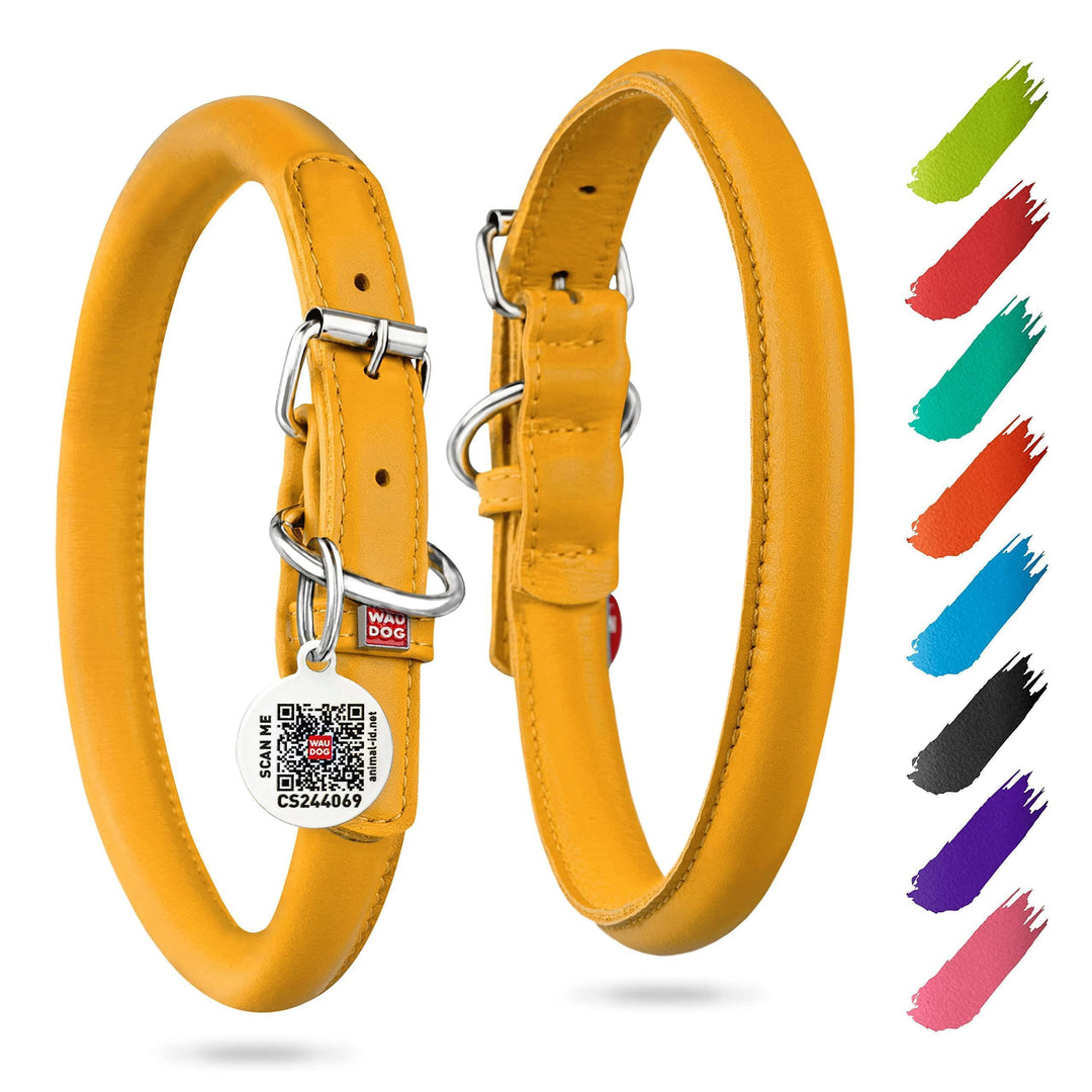 Ultra Soft Rolled Leather Dog Collar 2124 Inch Neck Yellow Padded Dog Collars