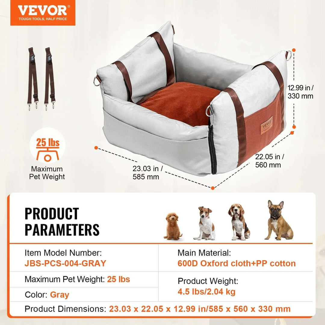 VEVOR Dog Car Booster Seat for small dogs up to 25 lbs, offering comfort, safety, and stylish travel.