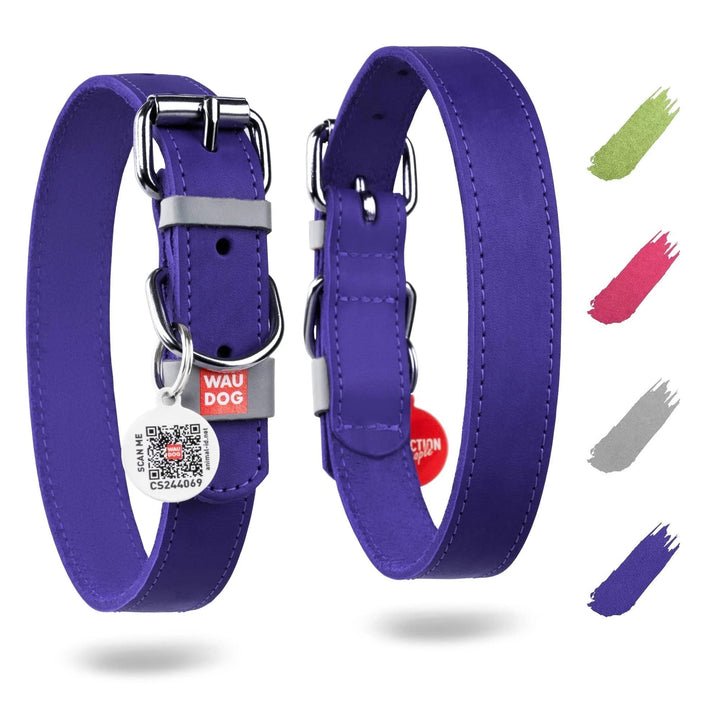 Purple Long Lasting Leather Dog Collar for Small Dogs 1114 Inch Neck Adjustable